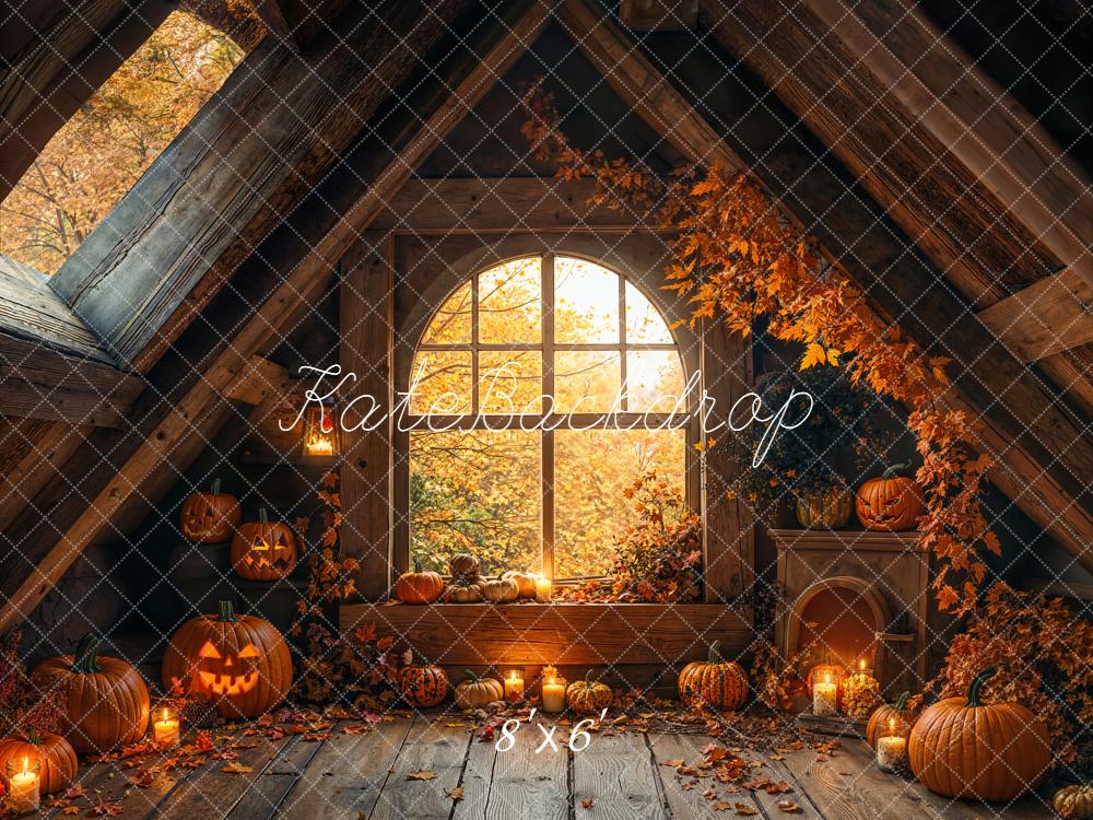 Kate Halloween Fenêtre Grenier Automne Toile de fond en Laine conçue par Emetselch