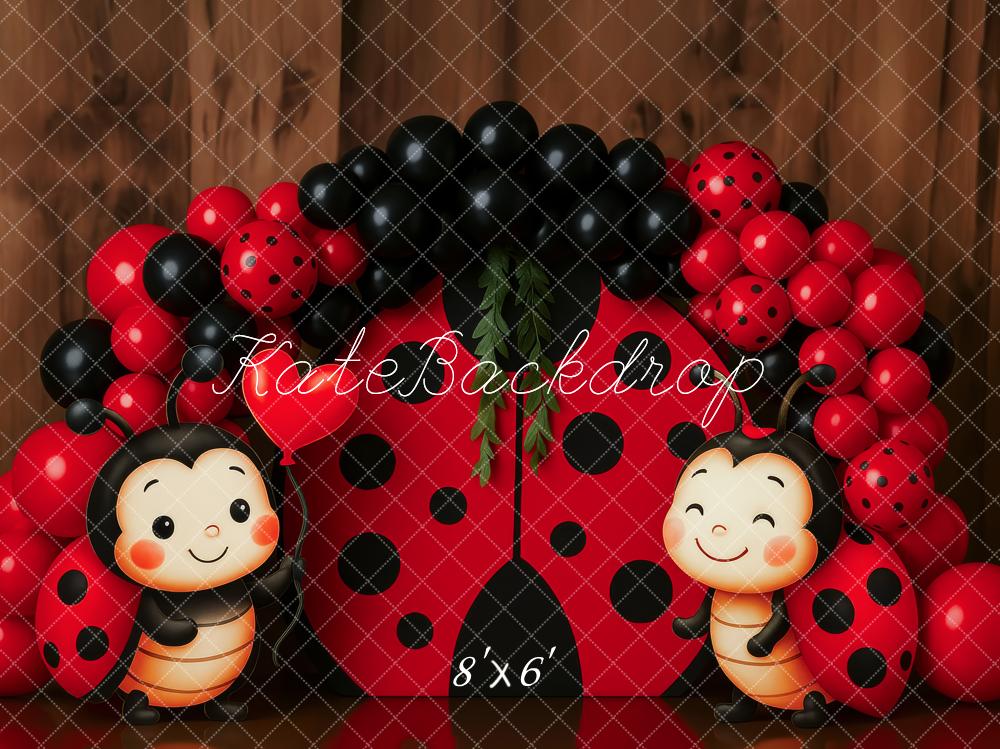 Kate Coccinelle Ballons Bois Anniversaire Toile de fond conçue par Patty Roberts - Kate Backdrop FR