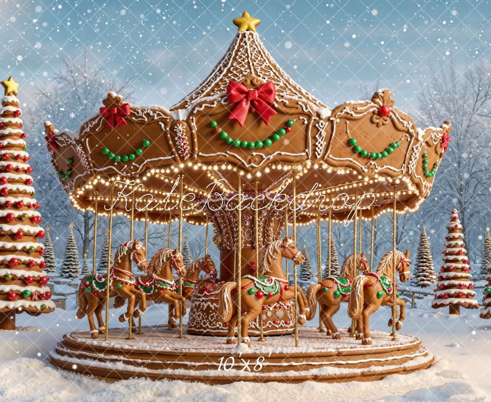 Kate Noël Carrousel Pain d’épice Neige Toile de fond en Laine conçue par Emetselch - Kate Backdrop FR