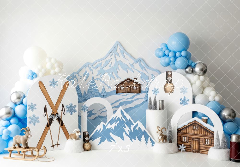 Kate Hiver Montagne Chalet Ski Ballons Toile de fond conçue par Patty Roberts