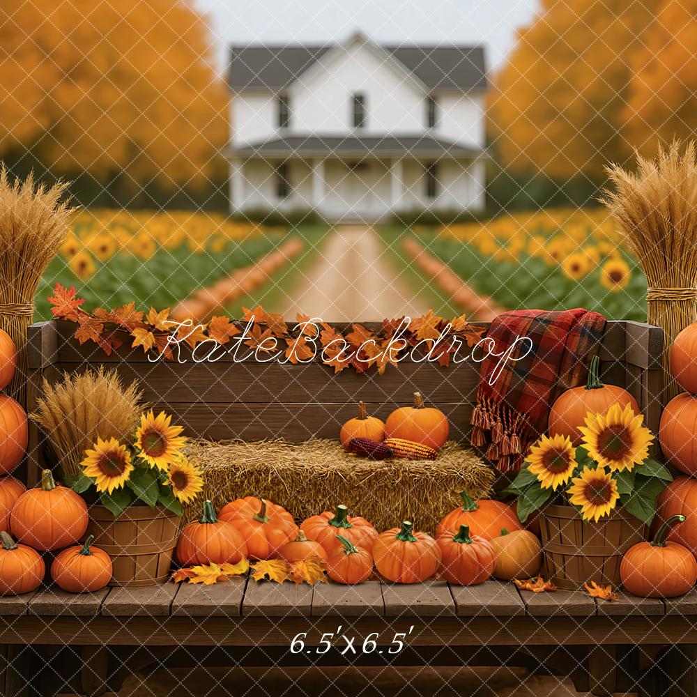Kate Automne Citrouilles Tournesols Ferme Toile de fond conçue par Mini MakeBelieve - Kate Backdrop FR