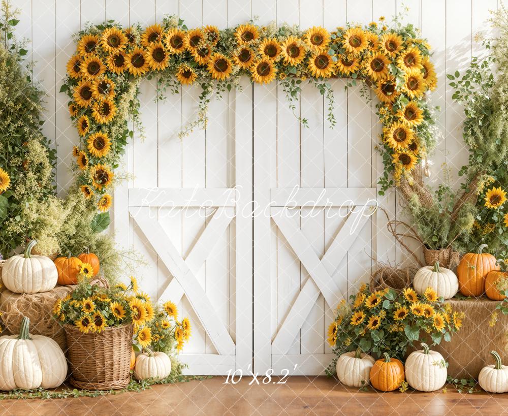 Kate Automne Tournesols Citrouilles Porte Toile de fond conçue par Emetselch