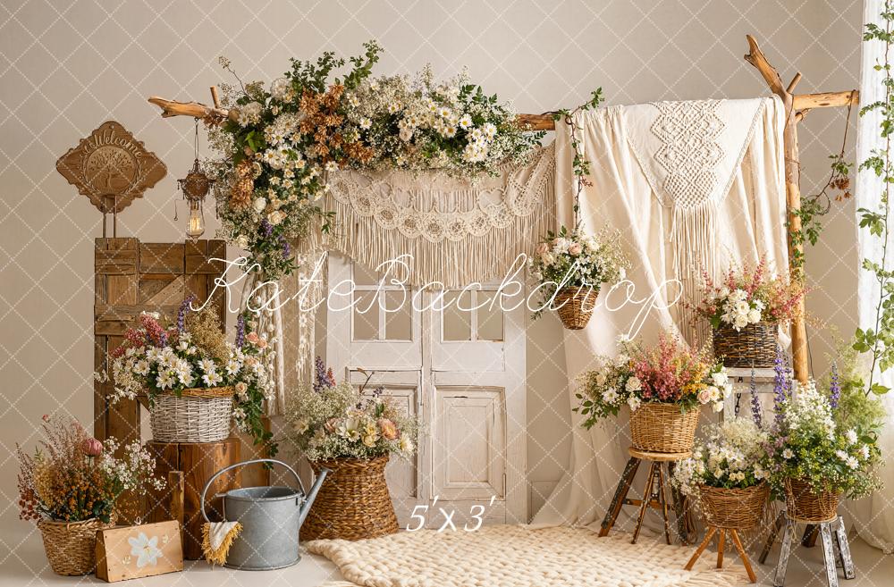 Kate Bohème Fleurs Paniers Beige Toile de fond conçue par Emetselch