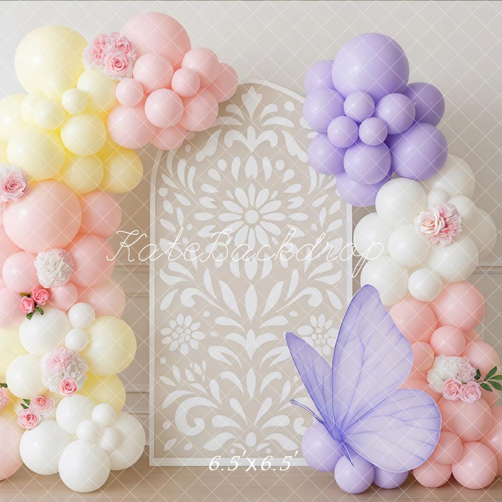 Kate Ballons Papillon Fleurs Pastel Toile de fond conçue par Mini MakeBelieve - Kate Backdrop FR