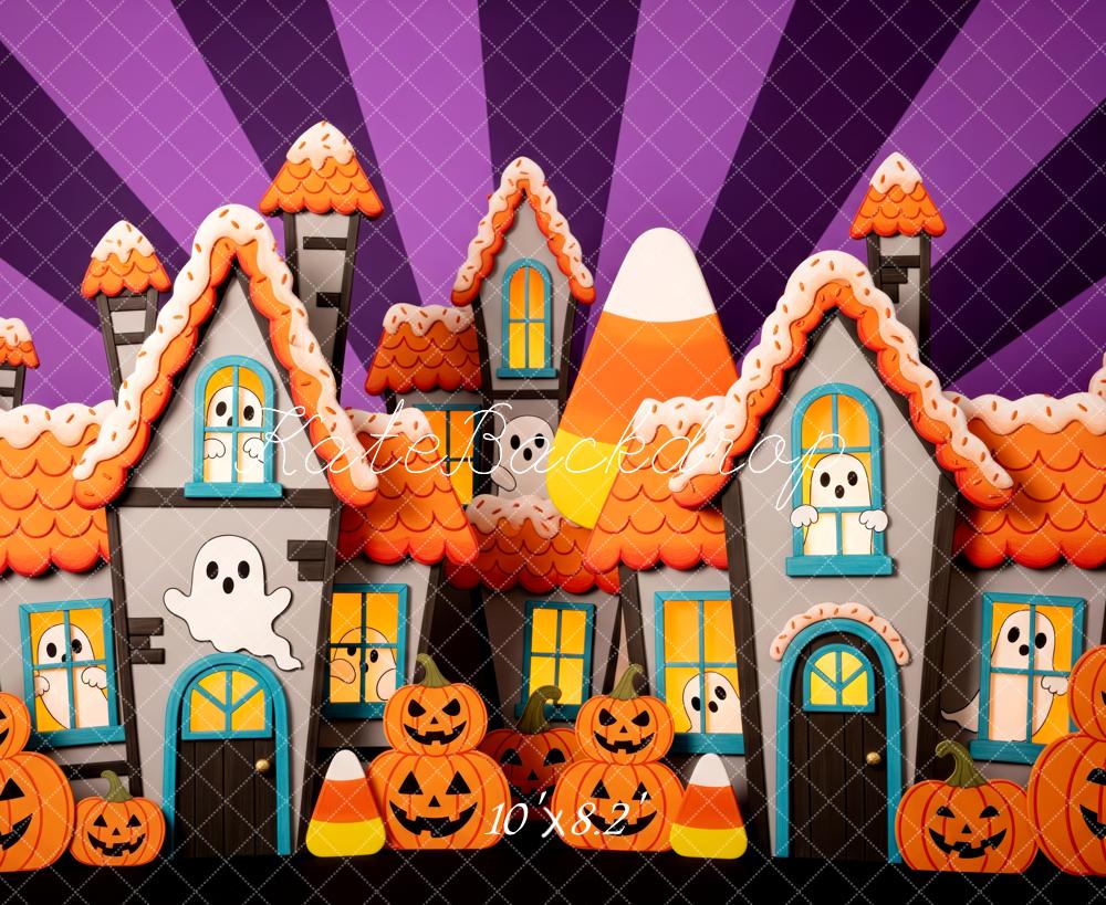 Kate Halloween Maisons Fantômes Citrouilles Toile de fond conçue par Patty Roberts