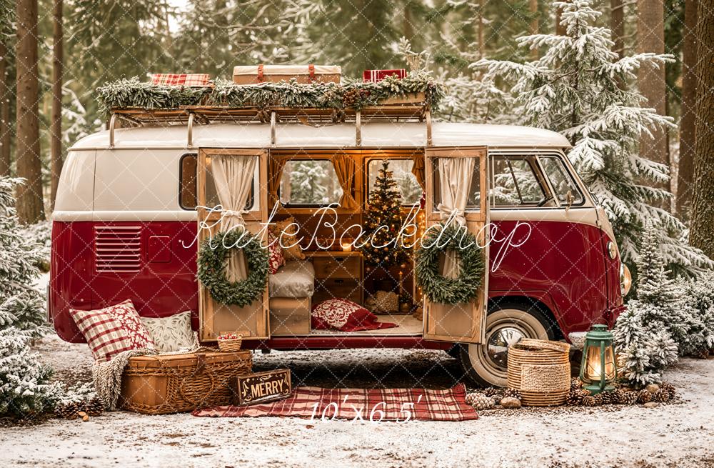 Kate Noël Camping-car Rouge Forêt Toile de fond en Laine conçue par Emetselch