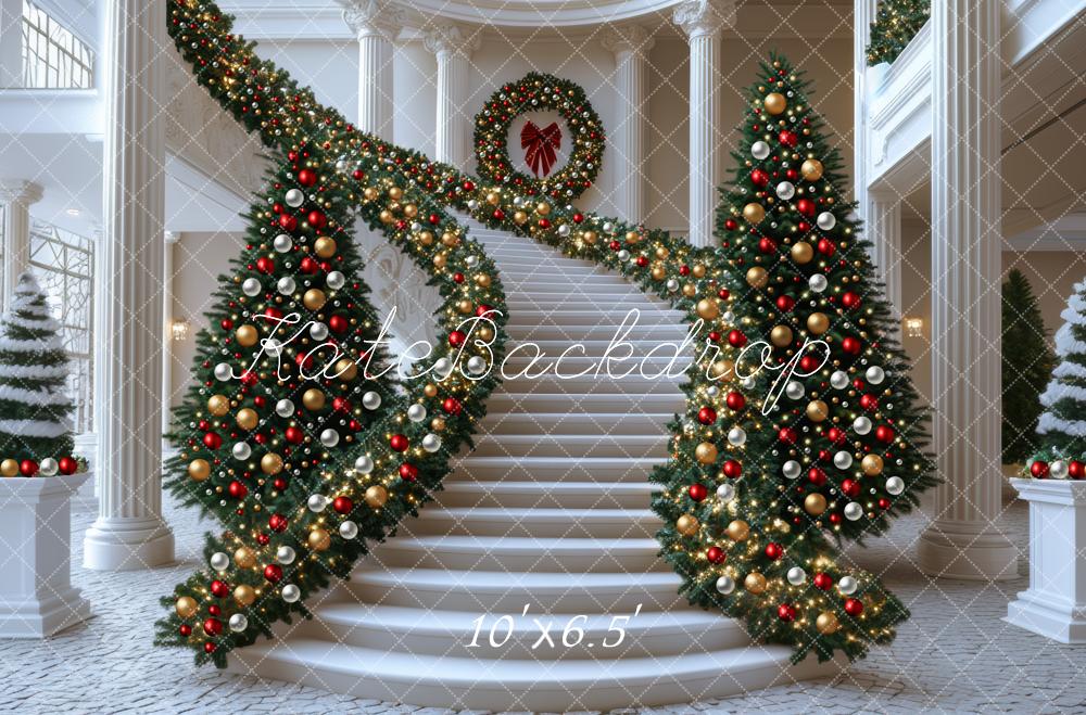 Kate Noël Escalier Sapins Décorations Toile de fond conçue par Mini MakeBelieve - Kate Backdrop FR