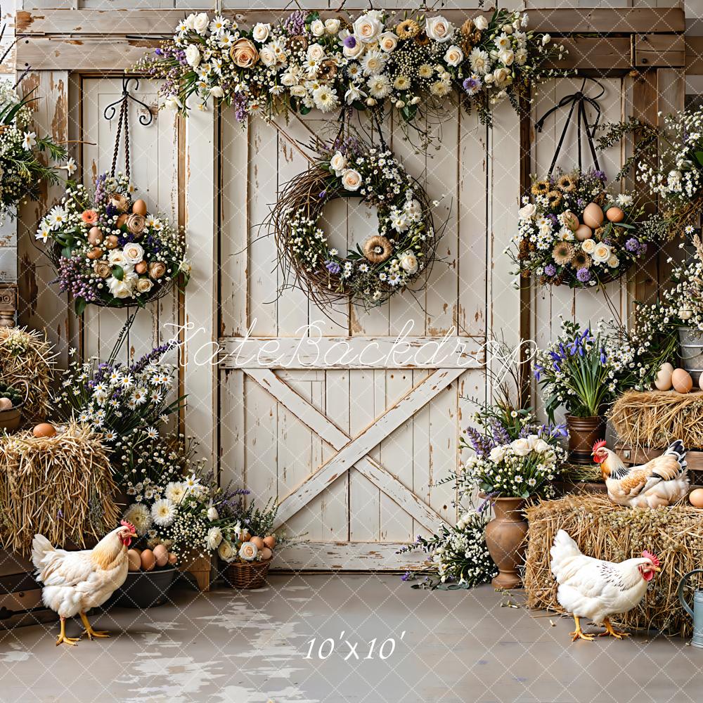 Kate Printemps Fleurs Poules Pâques Toile de fond conçue par Emetselch - Kate Backdrop FR