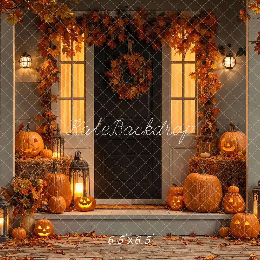 Kate Halloween Citrouilles Feuilles Maison Toile de fond conçue par Emetselch - Kate Backdrop FR