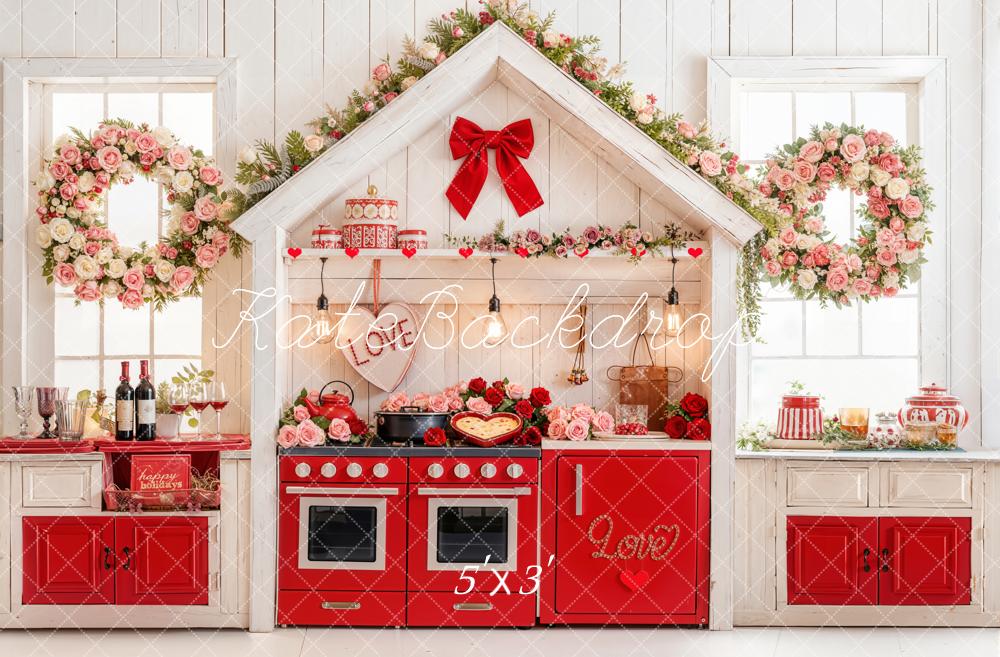 Kate Saint Valentin Cuisine Rouge Fleurs Toile de fond conçue par Emetselch