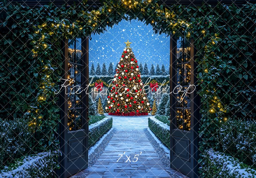 Kate Sapin de Noël Lumières Porte Neige Toile de fond conçue par Mini MakeBelieve - Kate Backdrop FR