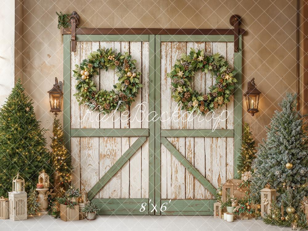 Kate Noël Portes Couronnes Sapins Toile de fond conçue par Emetselch - Kate Backdrop FR
