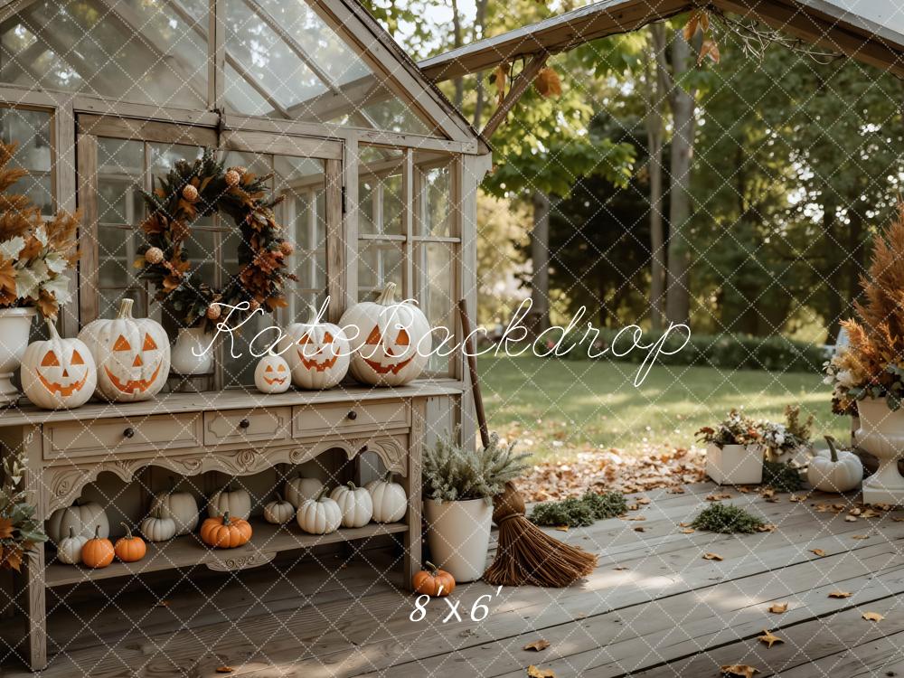 Kate Halloween Citrouilles Serre Automne Toile de fond conçue par Mini MakeBelieve