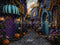 Kate Halloween Rue Citrouilles Fleurs Toile de fond en Laine conçue par Emetselch - Kate Backdrop FR