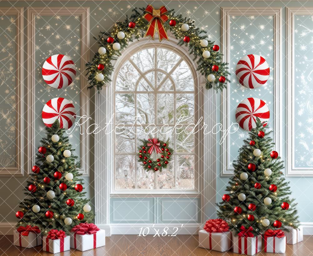 Kate Sapins de Noël Fenêtre Bonbons Cadeaux Toile de fond conçue par Mini MakeBelieve - Kate Backdrop FR