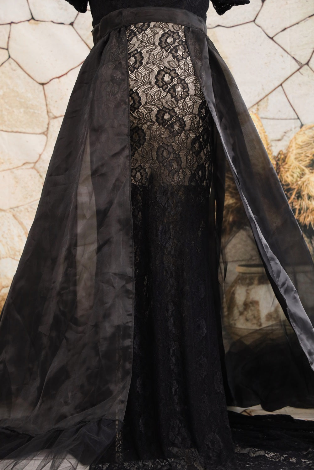 Kate Dentelle Manches courtes Noir Robe de Grossesse pour Séance Photo - Kate Backdrop FR