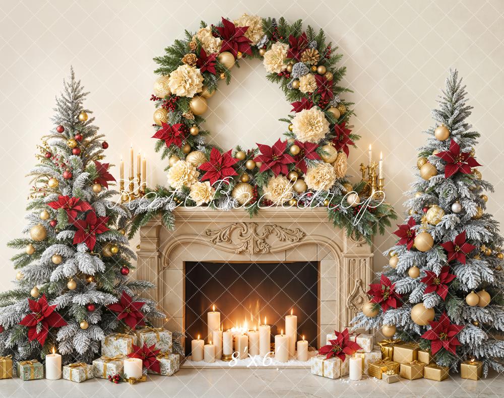 Kate Noël Cheminée Sapins Bougies Toile de fond en Laine conçue par Emetselch - Kate Backdrop FR