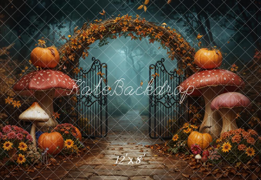 Kate Automne Portail Champignons Citrouilles Toile de fond en Laine conçue par Emetselch