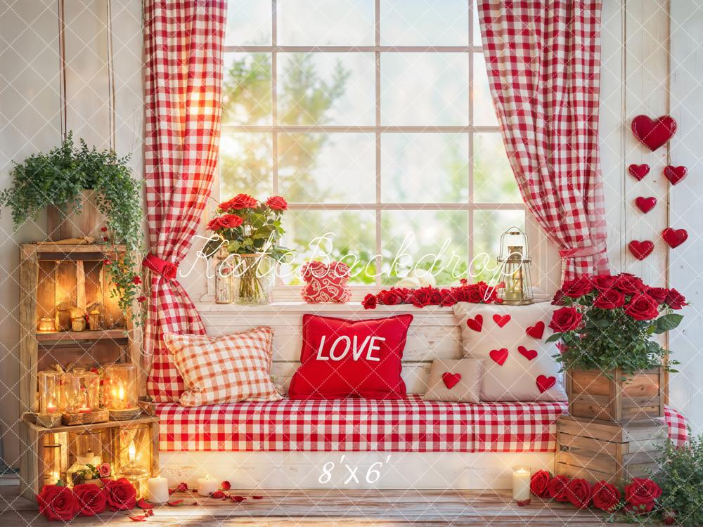 Kate Saint Valentin Fenêtre Rideaux Cœurs Toile de fond en Laine conçue par Emetselch