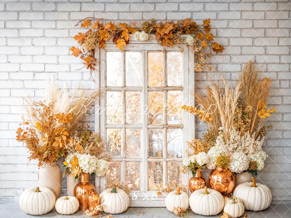Kate Automne Fenêtre Citrouilles Briques Toile de fond conçue par Emetselch