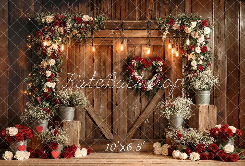 Kate Saint Valentin Fleurs Porte Bois Toile de fond en Laine conçue par Emetselch