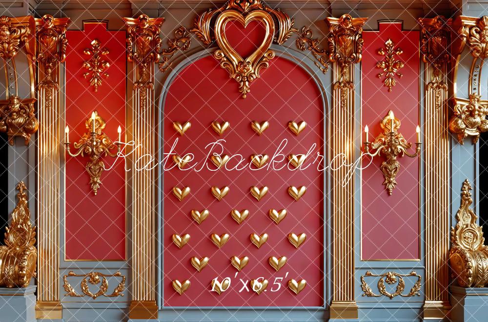 Kate Saint Valentin Mur Baroque Rouge Cœurs Toile de fond conçue par Mini MakeBelieve