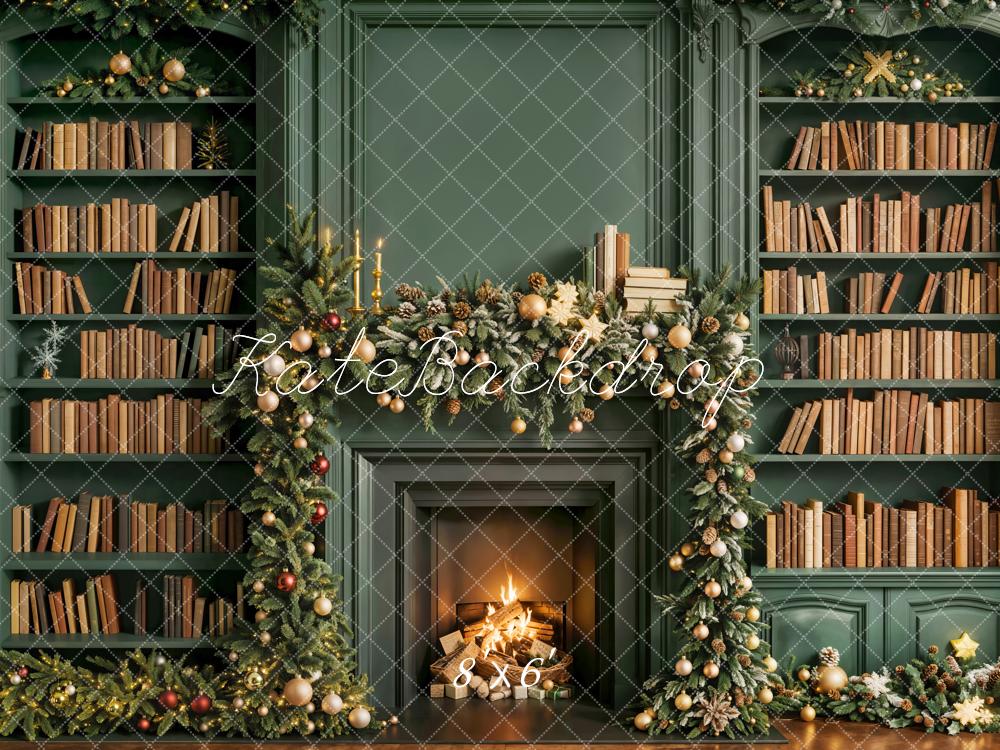 Kate Noël Cheminée Livres Vert Toile de fond en Laine conçue par Emetselch - Kate Backdrop FR