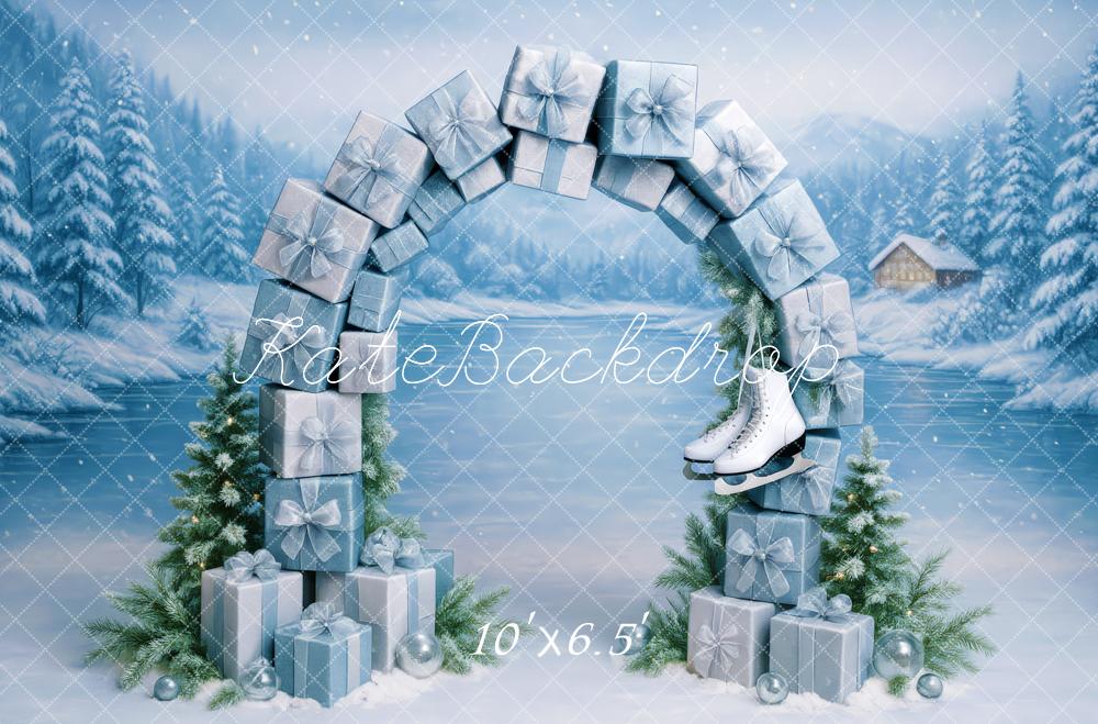 Kate Hiver Arc Cadeaux Neige Forêt Toile de fond conçue par Patty Roberts - Kate Backdrop FR