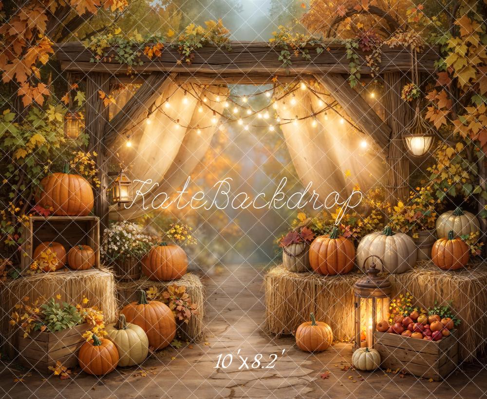 Kate Automne Citrouilles Lumière Foins Toile de fond en Laine conçue par Emetselch