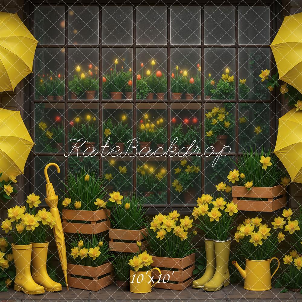 Kate Jardin Parapluies Fleurs Jaune Toile de fond conçue par Mini MakeBelieve