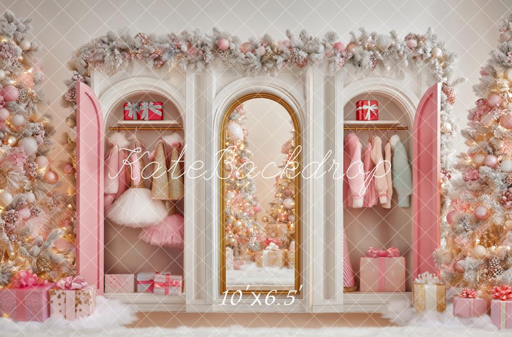 Kate Noël Armoire Cadeaux Sapins Rose Toile de fond conçue par Patty Roberts - Kate Backdrop FR