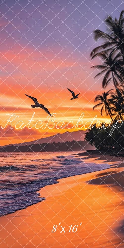 Kate Sweep Mur-à-Sol Plage Coucher De Soleil Oiseaux Toile de fond conçue par Emetselch - Kate Backdrop FR