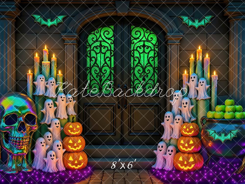 Kate Halloween Fantômes Citrouilles Porte Toile de fond conçue par Mini MakeBelieve