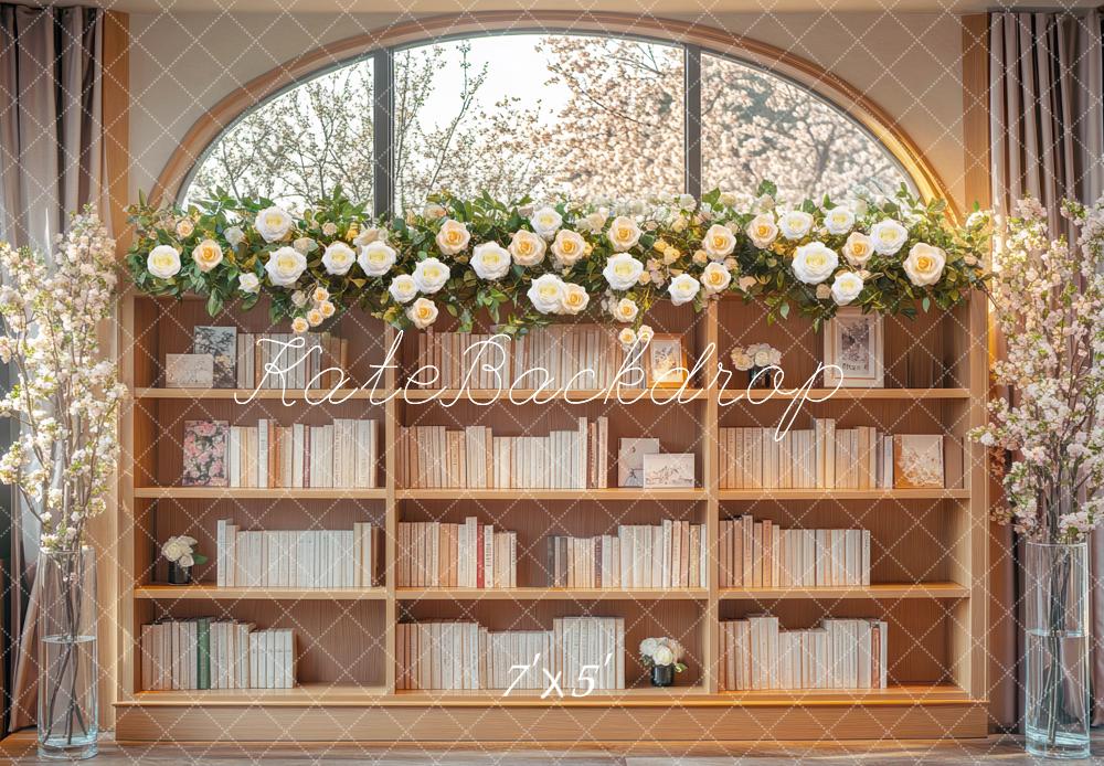 Kate Bibliothèque Fenêtre Fleurs Printemps Toile de fond conçue par Mini MakeBelieve - Kate Backdrop FR