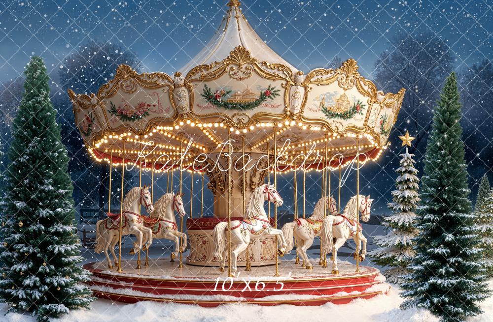 Kate Noël Carrousel Arbres Neige Toile de fond conçue par Emetselch - Kate Backdrop FR