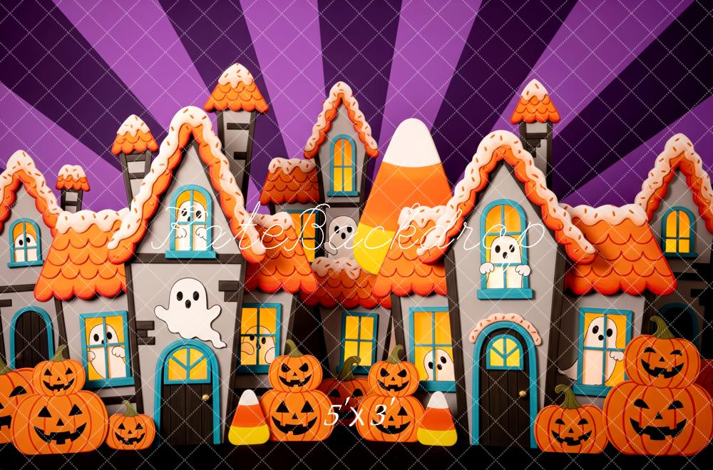 Kate Halloween Maisons Fantômes Citrouilles Toile de fond conçue par Patty Roberts