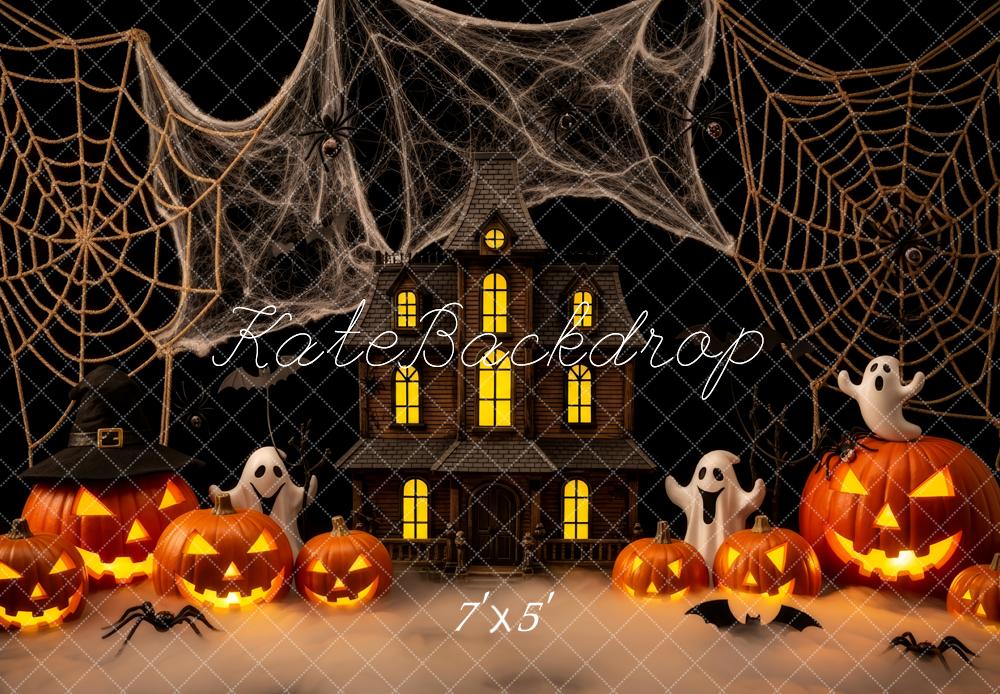 Kate Halloween Maison Citrouilles Toiles Araignées Toile de fond conçue par Patty Roberts