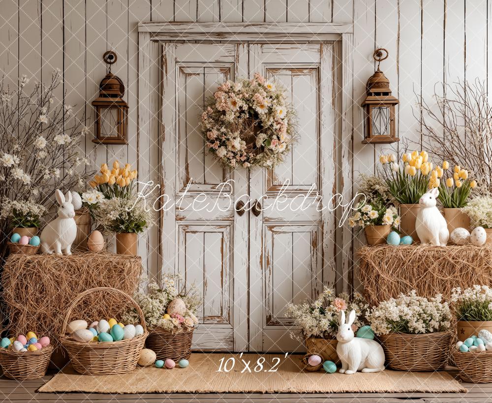 Kate Pâques Lapin Œufs Fleurs Toile de fond en Laine conçue par Emetselch