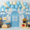 Kate Anniversaire Petit Déjeuner Ballons Bleu Toile de fond conçue par Mini MakeBelieve - Kate Backdrop FR