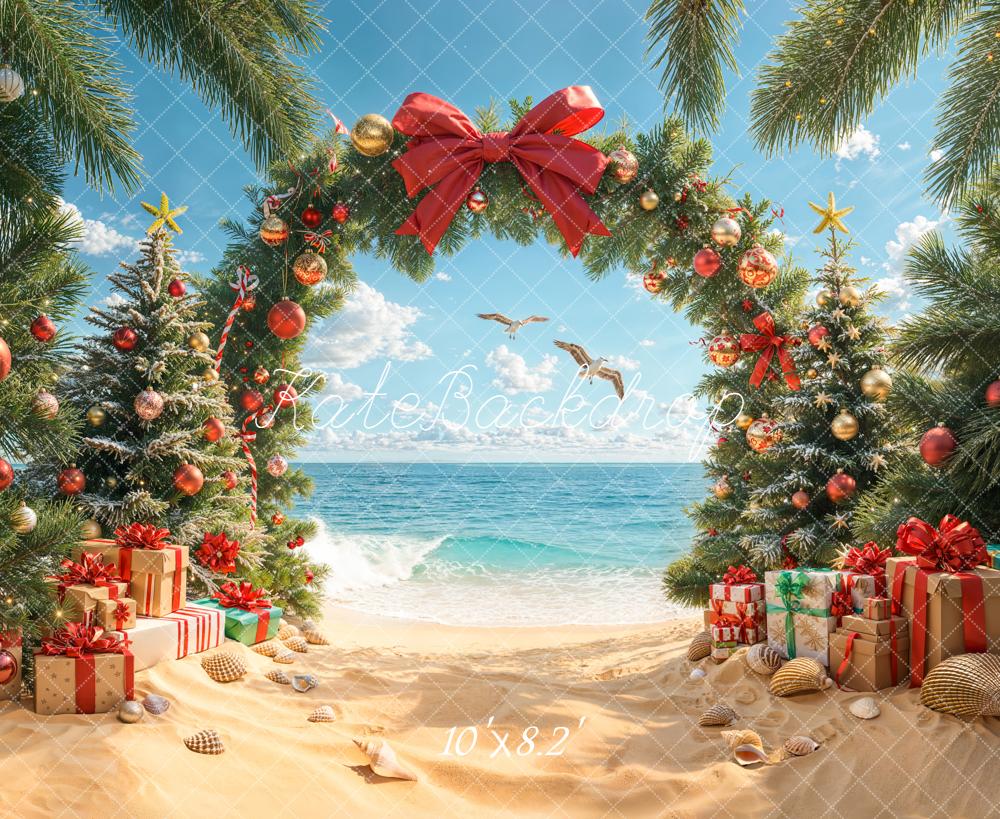 Kate Noël Plage Sapin Cadeaux Arc Toile de fond conçue par Emetselch