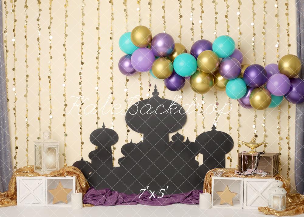 Kate Anniversaire Palais Oriental Ballons Toile de fond conçue par Melissa King - Kate Backdrop FR