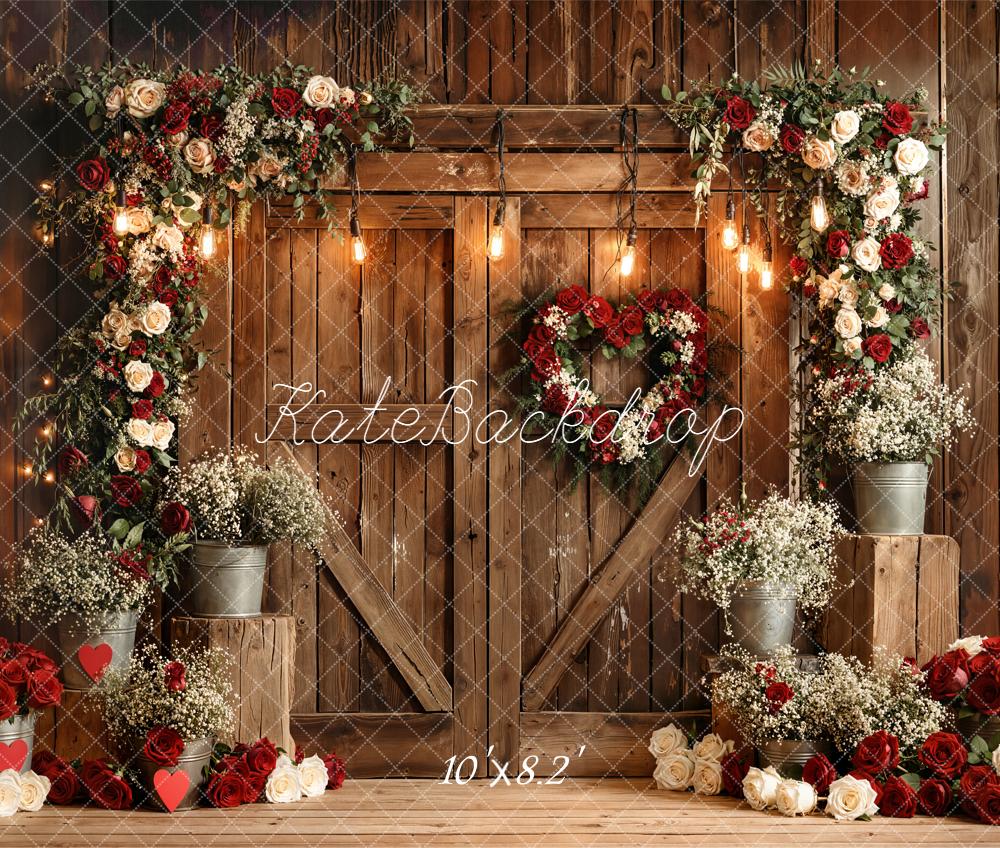 Kate Saint Valentin Fleurs Porte Bois Toile de fond en Laine conçue par Emetselch