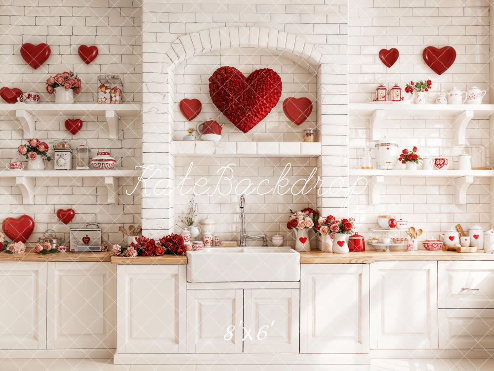 Kate Saint Valentin Cuisine Cœurs Fleurs Toile de fond en Laine conçue par Emetselch