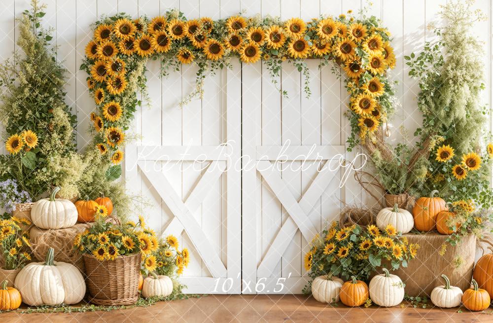 Kate Automne Tournesols Citrouilles Porte Toile de fond conçue par Emetselch