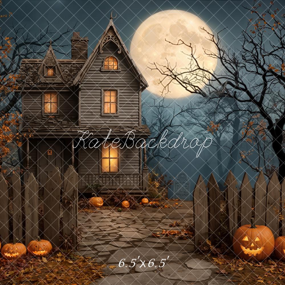 Kate Halloween Maison Citrouilles Pleine Lune Toile de fond conçue par Emetselch - Kate Backdrop FR