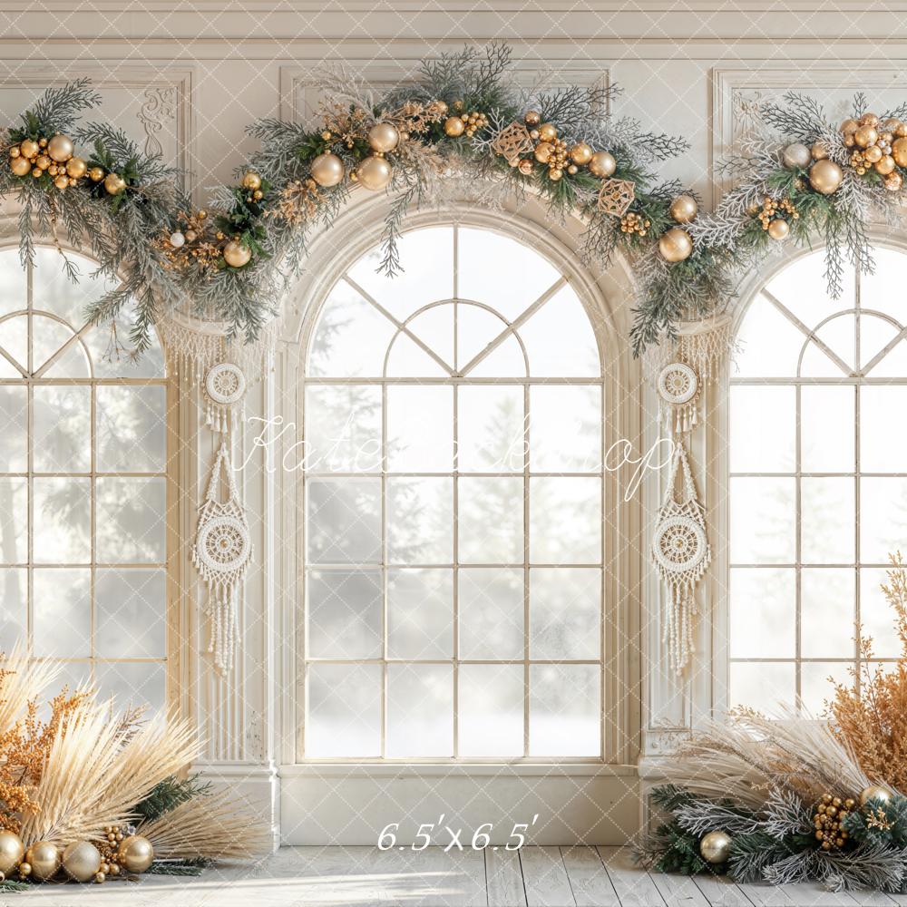 Kate Hiver Bohème Fenêtres Ornements Or Toile de fond conçue par Emetselch - Kate Backdrop FR