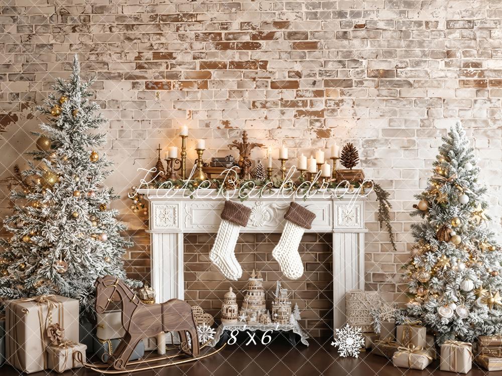 Kate Noël Cheminée Sapins Cadeaux Toile de fond en Laine conçue par Emetselch