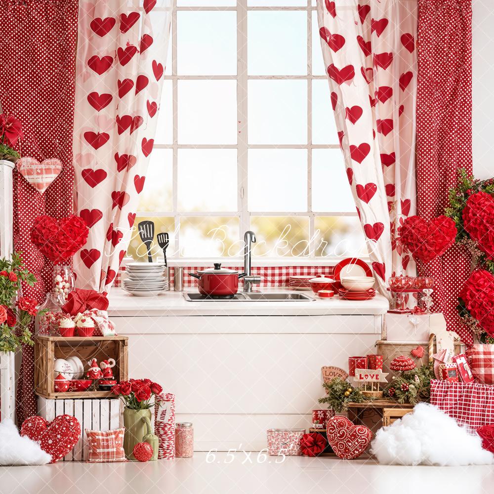 Kate La Saint Valentin Cuisine Cœurs Rouge Toile de fond conçue par Emetselch - Kate Backdrop FR