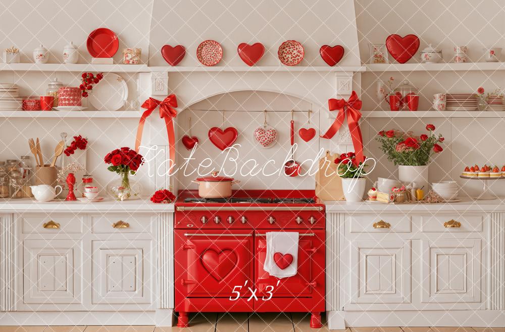 Kate Saint Valentin Cuisine Rouge Cœurs Toile de fond conçue par Emetselch