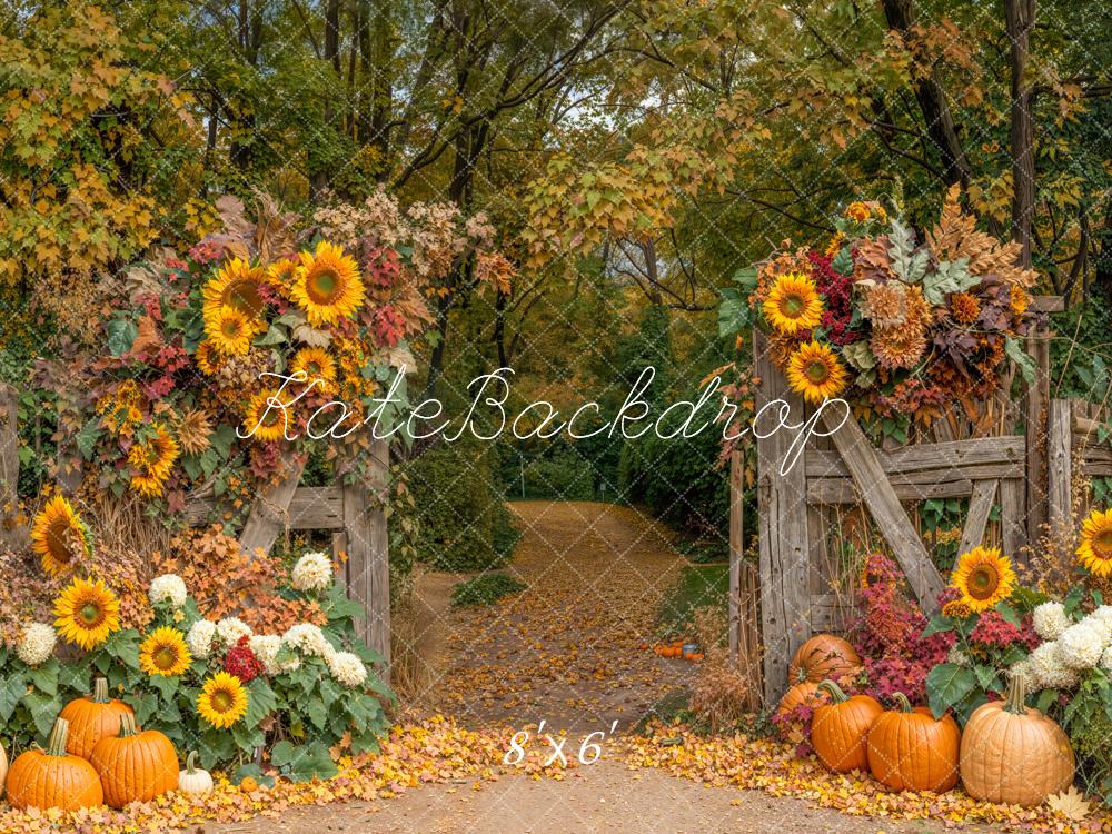 Kate Automne Tournesols Citrouilles Bois Toile de fond en Laine conçue par Emetselch - Kate Backdrop FR